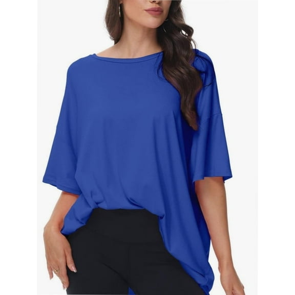 Women's Oversized T Shirts Summer Short Sleeve Loose Fit Casual Crewneck Plain Tops