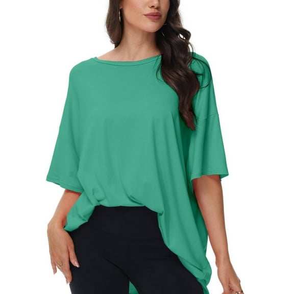 Women's Oversized T Shirts Summer Short Sleeve Loose Fit Casual Crewneck Plain Tops