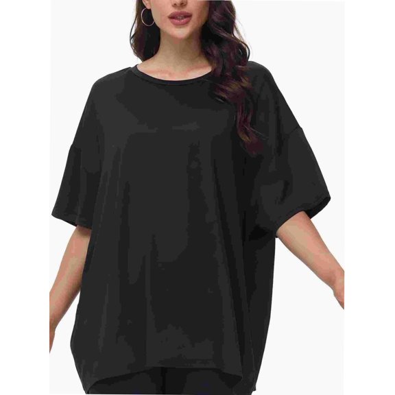 Women's Oversized T Shirts Summer Short Sleeve Loose Fit Casual Crewneck Plain Tops