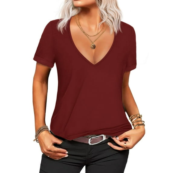 Women's Oversized T Shirts Tees Half Sleeve V Neck
