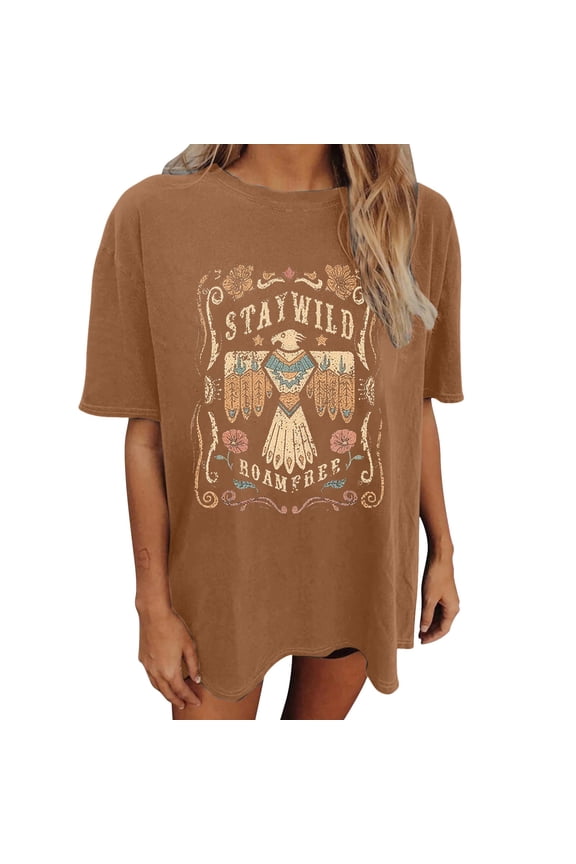 Women's Oversized T-Shirts Vintage Graphic Short Sleeved Round Neck Tees Summer Beach Hawaiian Loose Fit Tops