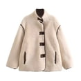 thumbnail image 1 of Women's Oversized Toggle Button Fuzzy Fleece Jacket, Casual Warm Winter Outerwear, 1 of 8