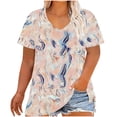 thumbnail image 1 of Women's Oversized Top Fashion Retro Printing Short Sleeve TShirt Casual Gradient Color Blouses V-Neck Summer Loose Breathable Plus Size Pullover Tops Style 03 4XL, 1 of 4