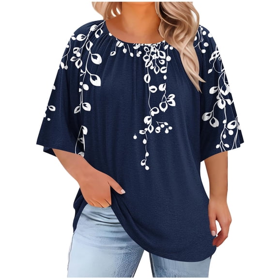 Women's Oversized Tops Short Sleeve Crewneck Shirts Ruched Plus Sized Blouses Graphic Basic Tees Fashion Trendy Outfits Business Casual Tops Summer Shirt for Lady 2026