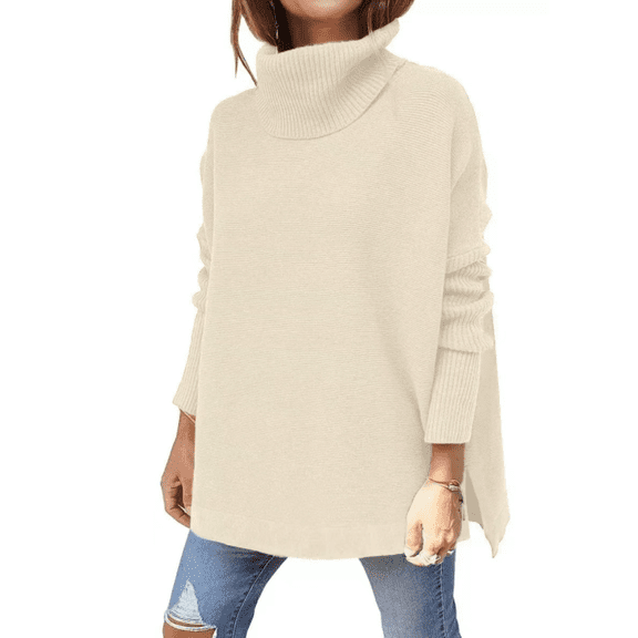 Women's Oversized Turtleneck Batwing Sleeve Spilt Casual Loose Knit Tunic Pullover Sweater Tops  Fall Outfits