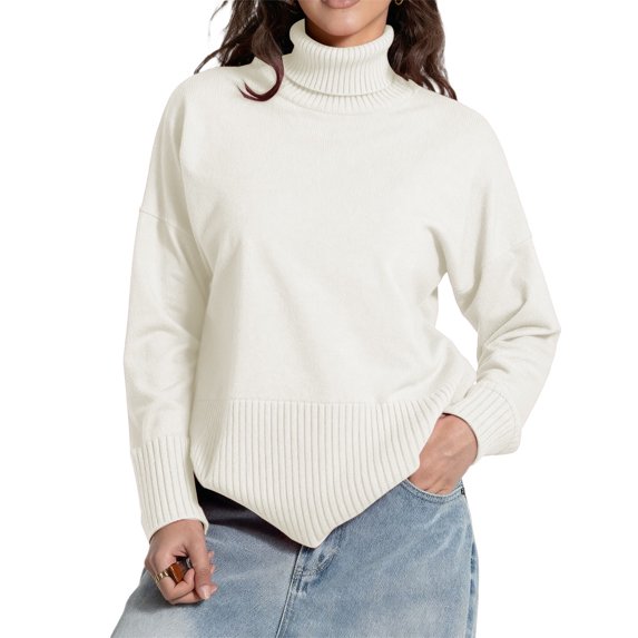 Women's Oversized Turtleneck Knit Pullover Sweater â Soft High Neck Long Sleeve with Split Hem, Loose Fit Casual Fall Winter Jumper Top
