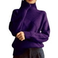 thumbnail image 1 of Women's Oversized Turtleneck Pullover Sweater Loose Solid Knit Jumper Tops Dark Purple M, 1 of 4