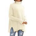 thumbnail image 1 of Women's Oversized Turtleneck Sweater, Cable Knit Long Sleeve Side Slit Casual Tunic Pullover Top, 1 of 2