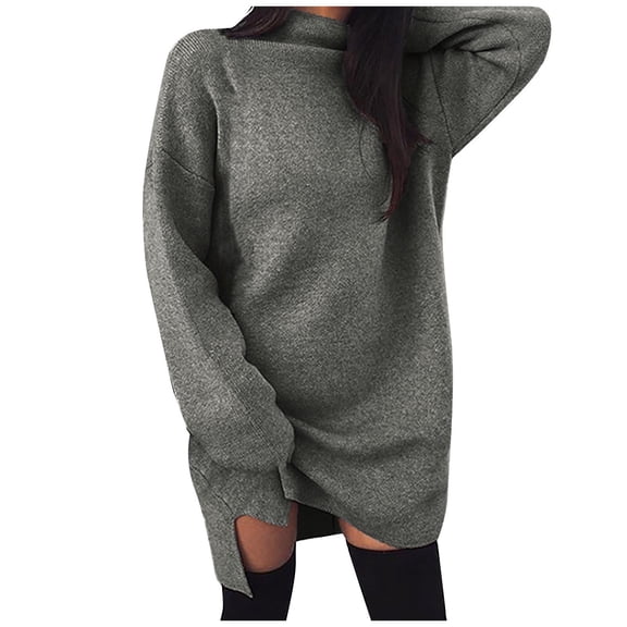Women s Oversized Turtleneck Sweater Dress Long Sleeve Soft Loose Fit Side Split Casual Mini Dress Available in Warm Stylish Pullover Dress for Fall Winter Daily Wear