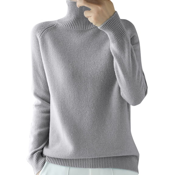 Women's Oversized Turtleneck Sweater, Korean Style Thickened Knit Pullover, Solid Color Fall Winter Top, Loose Fit Casual Sweater, Long Sleeve Knit Base Layer Grey XXXL
