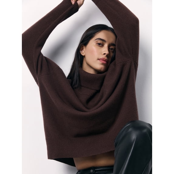 Women's Oversized Turtleneck Sweater, Loose Long Sleeve Ribbed Knit Pullover for Everyday Wear
