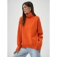thumbnail image 1 of Women's Oversized Turtleneck Sweater, Loose Long Sleeve Ribbed Knit Pullover for Everyday Wear, 1 of 7