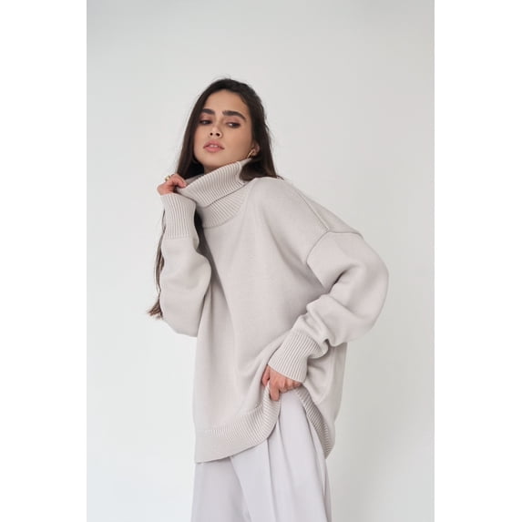 Women's Oversized Turtleneck Sweater, Loose Long Sleeve Ribbed Knit Pullover for Everyday Wear