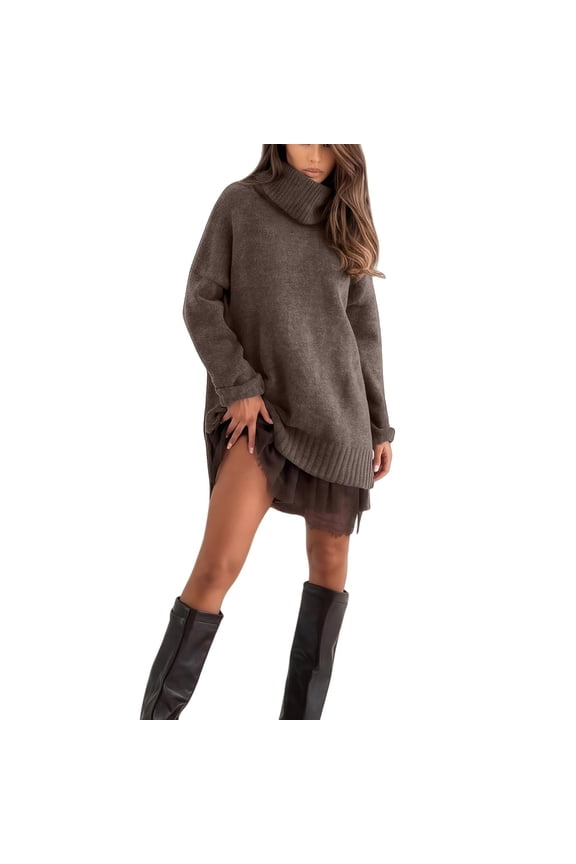 Women's Oversized Turtleneck Sweater and Mini Skirt Set, Layered Lace Trim Outfit, Casual Streetwear Suit, Loose Fit Two Piece Set, Fall Winter Spring Outfit Brown XXL