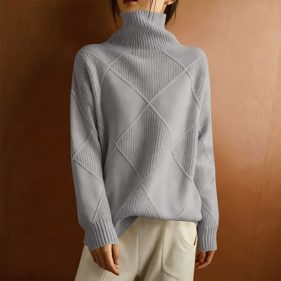 Women's Oversized Turtleneck Sweater Pullover Tops Loose Casual Solid Color Long Sleeve Chunky Knit Warm Sweaters Gray XL