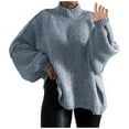 thumbnail image 1 of Women's Oversized Turtleneck Sweaters Casual Mock Neck Knitted Sweatshirt Winter Long Sleeve Cable Knit Pullover Top (Gray S), 1 of 1