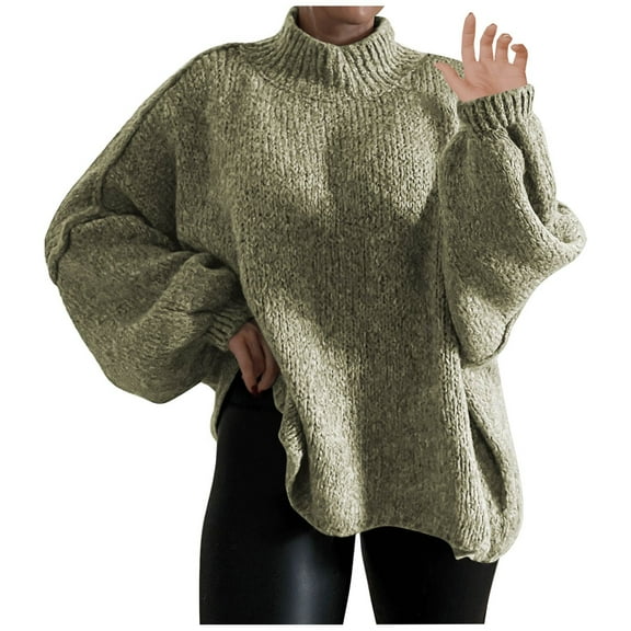 Women's Oversized Turtleneck Sweaters Casual Mock Neck Knitted Sweatshirt Winter Long Sleeve Cable Knit Pullover Top (Green S)