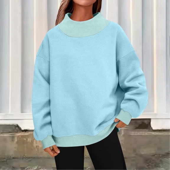 Women's Oversized Turtleneck Sweatshirts Pullover Hoodies Long Sleeve Loungewear Tops Winter Clothing Light Blue S