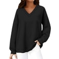 thumbnail image 1 of Women's Oversized V-Neck Fleece Pullover Sweatshirt, Long Sleeve Soft Comfortable No Hood Casual Top with Relaxed Fit for 2025 Fall Season, Daily Wear and Layering Outfits Black S, 1 of 8