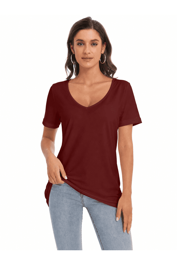 Women's V-Neck Half Sleeve Oversized T-Shirt, S-3XL