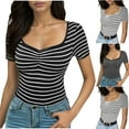 thumbnail image 1 of Women's Oversized V-Neck Hooded Short Sleeve T-Shirt Tank Top Casual Striped for Daily Wear Loungewear Streetwear Fashion Essential Gift for Women | Sopatenor,Black XL, 1 of 7