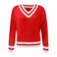 thumbnail image 1 of Women's Oversized V-Neck Knit Sweater - Fall Winter Drop Shoulder Long Sleeve Solid Color Comfort Pullover Top For St Patricks Day Outfits,Size:XL, 1 of 4