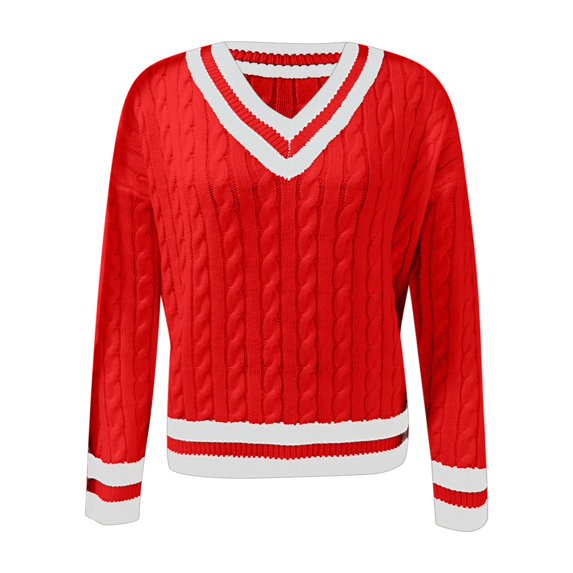 Women's Oversized V-Neck Knit Sweater - Fall Winter Drop Shoulder Long Sleeve Solid Color Comfort Pullover Top For St Patricks Day Outfits,Size:XL