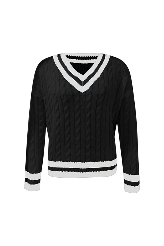 Women's Oversized V-Neck Knit Sweater - Fall Winter Drop Shoulder Long Sleeve Solid Color Comfort Pullover Top For St Patricks Day Outfits,Size:XS