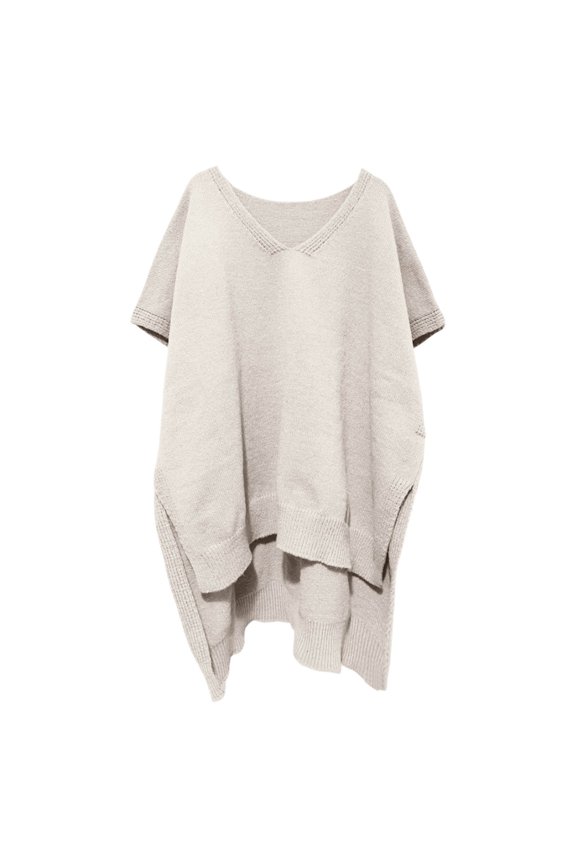 Women's Oversized V-Neck Knit Sweater - Side Opening Design Drop Shoulder Long Sleeve Solid Color Comfort Pullover Top For St Patricks Day Outfits,Size:L