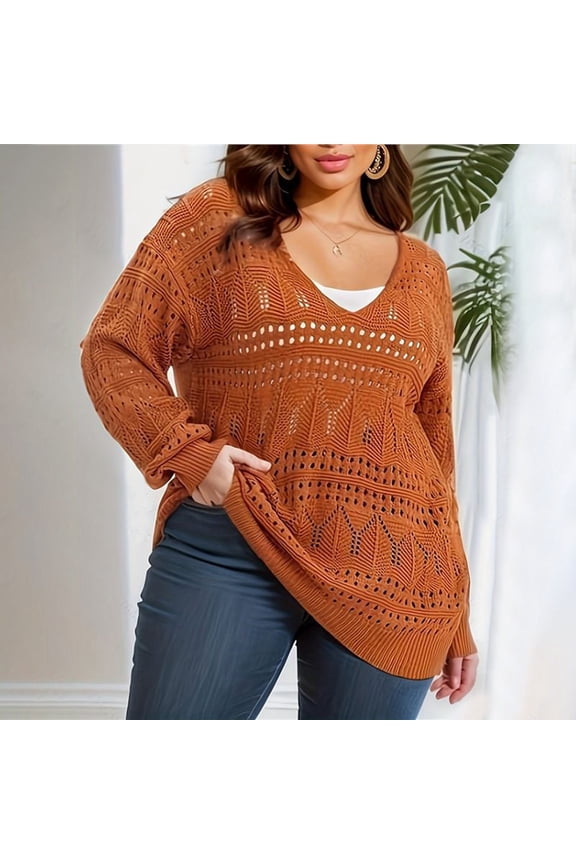 Women's Oversized V Neck Long Sleeve Knitted Sweater Large Tunic Tops Swing Tops for Women Summer Tops for Juniors Woman Clothes Tunic Top Extra Long plus Size Dressy Tops Women Women plus Tops Tall