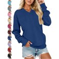 thumbnail image 1 of Women's Oversized V-Neck Pullover Sweatshirt Long Sleeve Solid Basic Casual Fall Winter Everyday Top, 1 of 7