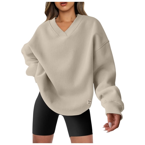 Women's Oversized V Neck Sweatshirt Long Sleeve Pullover Comfy Tops Casual 2025 Fall Fashion Basic Loose Shirts