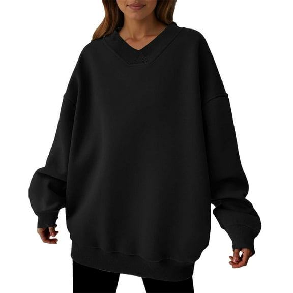 Women's Oversized V Neck Sweatshirt Long Sleeve Pullover Comfy Tops Casual 2025 Fall Fashion Basic Loose Shirts