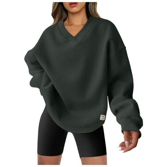 Women's Oversized V Neck Sweatshirt Long Sleeve Pullover Comfy Tops Casual 2025 Fall Fashion Basic Loose Shirts