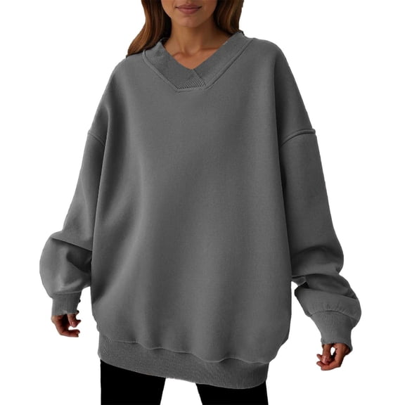 Women's Oversized V Neck Sweatshirt Long Sleeve Pullover Comfy Tops Casual 2025 Fall Fashion Basic Loose Shirts