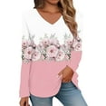 thumbnail image 1 of Women's Oversized V Neck T Shirt Trendy Loose Fit Long Sleeve Tops Casual Fall Floral Printed Going out Graphic Tees Pink 0724*sweatshirts XL, 1 of 3