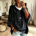 thumbnail image 1 of Women's Oversized Velvet Hooded Poncho Sweater 3/4 Batwing Sleeve Solid Hoodie Pullover Top Winter Clothes with Pocket Black M, 1 of 6