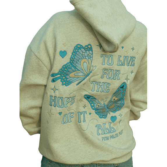 Women’s Oversized Vintage Fleece Butterfly Floral&Plam Embroidery Hoodie Winter Fall Cute Y2K Pullover