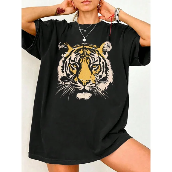 Tiger Head Vintage Graphic Men's Women's cotton T-Shirt