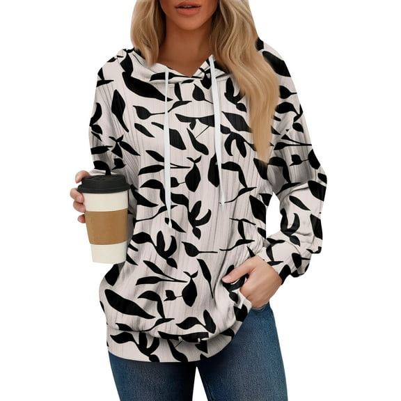 Women's Oversized Winter Cute Retro Geometric Print Thin Hooded Sweatshirt Pullover with No Pocket for Trendy Fall Clothes