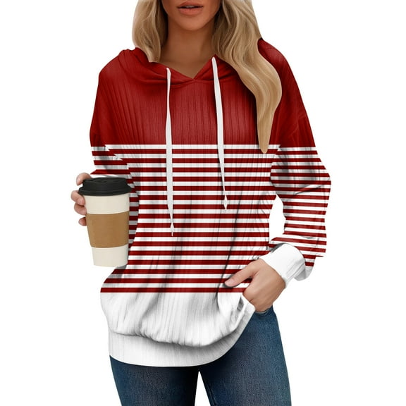 Women's Oversized Winter Cute Retro Geometric Print Thin Hooded Sweatshirt Pullover with No Pocket for Trendy Fall Clothes