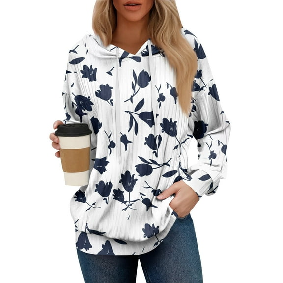 Women's Oversized Winter Cute Retro Geometric Print Thin Hooded Sweatshirt Pullover with No Pocket for Trendy Fall Clothes