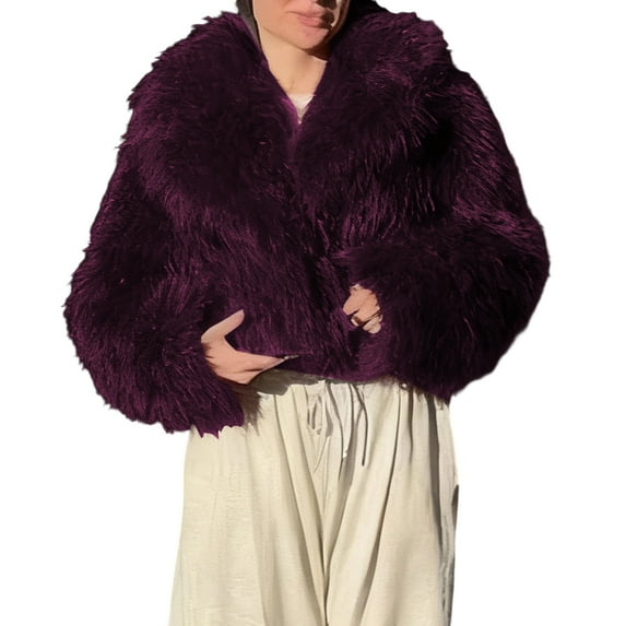 Women's Oversized Winter Faux Fur Coats Long Sleeve Lapel Fuffy Cropped Jackets Luxury Shaggy Cardigan Outerwear