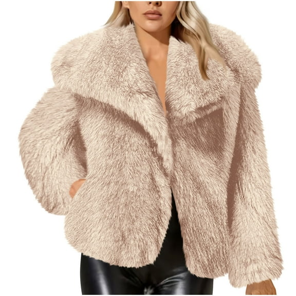 Women's Oversized Winter Faux Fur Coats Luxury Fuffy Cropped Jackets Long Sleeve Lapel Shaggy Cardigan Outerwear