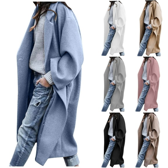 Women's Oversized Woolen Coat Trendy Fall Winter Loose Wool Blend Single Breast Long Trench Coat Elegant Loose Windproof Pea Coat Jackets