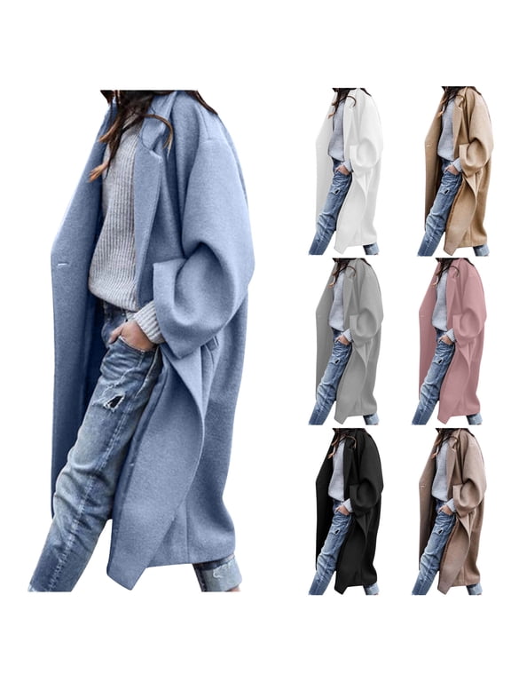 Women's Oversized Woolen Coat Trendy Fall Winter Loose Wool Blend Single Breast Long Trench Coat Elegant Loose Windproof Pea Coat Jackets