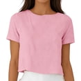 thumbnail image 1 of Women's Oversized Workout Cropped T Shirts Crew Neck Short Sleeve Casual Loose Summer Crop Tee Tops Pink, 1 of 9