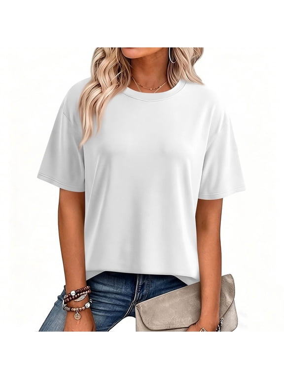 Women's Oversized Workout Cropped T Shirts Crew Neck Short Sleeve Casual Loose Summer Crop Tee Tops,XL