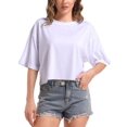 thumbnail image 1 of Women's Oversized Workout Cropped T Shirts Crew Neck Short Sleeve Casual Loose Summer Crop Tee Tops, 1 of 4