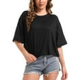 thumbnail image 1 of Women's Oversized Workout Cropped T Shirts Crew Neck Short Sleeve Casual Loose Summer Crop Tee Tops, 1 of 4